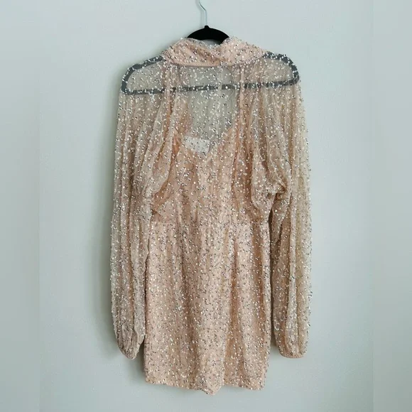 Mac Duggal Beaded Champagne Mini Dress NWT | Long Sleeve Cocktail Size 8 - Picture 7 of 10